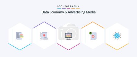 Illustration for Data Economy And Advertising Media 25 Flat icon pack including infrastructure. structure. magazine. processing. monitor - Royalty Free Image