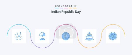 Illustration for Indian Republic Day Blue 5 Icon Pack Including indian. currency. india. business. person - Royalty Free Image