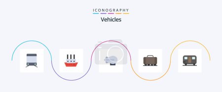 Téléchargez les illustrations : Vehicles Flat 5 Icon Pack Including . wagon. zeppelin. travel. caravan - en licence libre de droit
