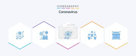 Téléchargez les illustrations : Coronavirus 25 Blue icon pack including user. covid people. travel. coronavirus. location - en licence libre de droit
