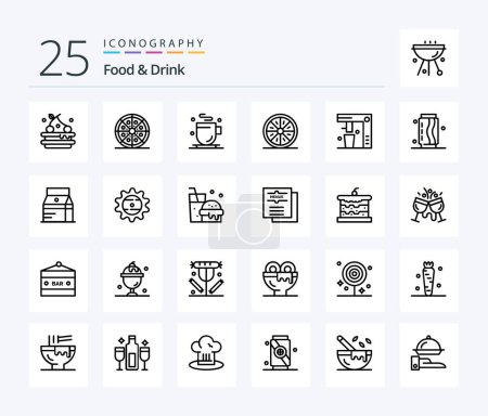 Téléchargez les illustrations : Food And Drink 25 Line icon pack including slice. fruit. slices. food. - en licence libre de droit