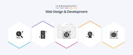 Téléchargez les illustrations : Web Design And Development 25 Glyph icon pack including arrows. quality. agile. quality assurance. server - en licence libre de droit