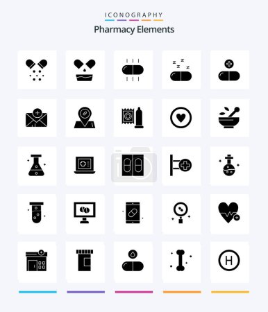 Illustration for Creative Pharmacy Elements 25 Glyph Solid Black icon pack  Such As mail. medical. pills.. pills - Royalty Free Image