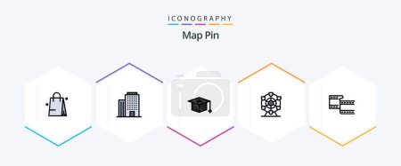 Illustration for Map Pin 25 FilledLine icon pack including . . graduation. video. filam - Royalty Free Image