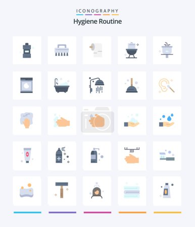 Illustration for Creative Hygiene Routine 25 Flat icon pack  Such As shower. bathroom. paper. basin. toilet - Royalty Free Image