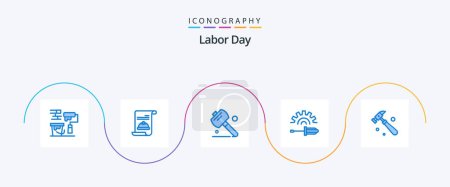 Illustration for Labor Day Blue 5 Icon Pack Including tool. hammer. saw. tool. driver - Royalty Free Image
