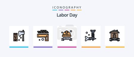 Illustration for Labor Day Line Filled 5 Icon Pack Including construction tools . dinner. protection. Creative Icons Design - Royalty Free Image