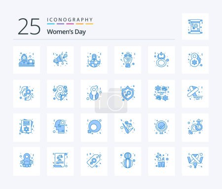 Illustration for Womens Day 25 Blue Color icon pack including day. present. speaker. flowers. world - Royalty Free Image