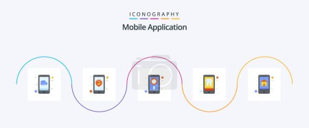 Téléchargez les illustrations : Mobile Application Flat 5 Icon Pack Including home page. phone. app. iphone. app - en licence libre de droit