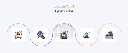 Téléchargez les illustrations : Cyber Crime Line Filled Flat 5 Icon Pack Including atm card. red. email. light. alert - en licence libre de droit