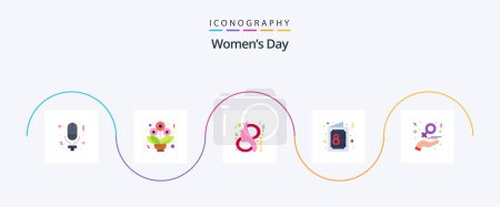 Téléchargez les illustrations : Womens Day Flat 5 Icon Pack Including . invite. eight. female. card - en licence libre de droit
