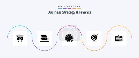 Téléchargez les illustrations : Business Strategy And Finance Glyph 5 Icon Pack Including dart . stack . time. clock - en licence libre de droit