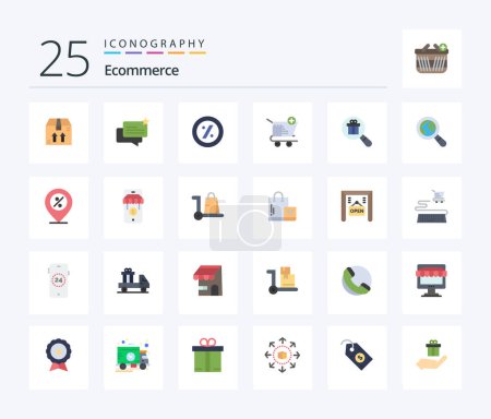 Illustration for Ecommerce 25 Flat Color icon pack including shopping. gift. percent. research. shop - Royalty Free Image
