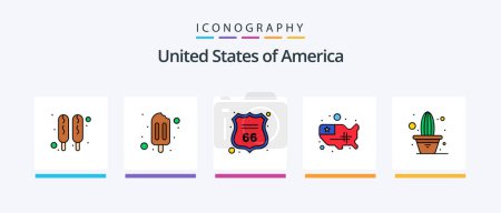 Illustration for Usa Line Filled 5 Icon Pack Including shield. cola. hot i. soda. beer. Creative Icons Design - Royalty Free Image