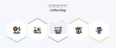 Ilustración de Coffee Shop 25 FilledLine icon pack including cup. cup. food. coffee. hot - Imagen libre de derechos