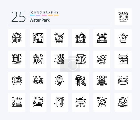 Téléchargez les illustrations : Water Park 25 Line icon pack including park. dinner. fountain. garden. hammock - en licence libre de droit