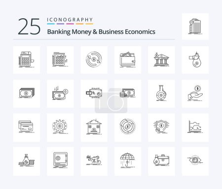 Ilustración de Banking Money And Business Economics 25 Line icon pack including banking. architecture. market. purse. money - Imagen libre de derechos