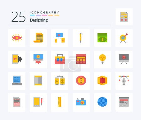 Ilustración de Designing 25 Flat Color icon pack including aim. money. video. dollar. design - Imagen libre de derechos