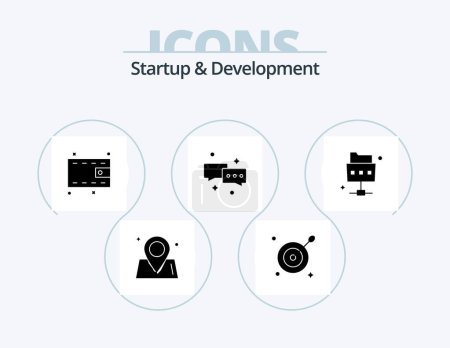 Téléchargez les illustrations : Startup And Develepment Glyph Icon Pack 5 Icon Design. . file. money. network. mail - en licence libre de droit
