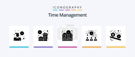 Téléchargez les illustrations : Time Management Glyph 5 Icon Pack Including dollar. workers. meal. time. meeting. Creative Icons Design - en licence libre de droit