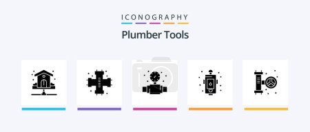 Téléchargez les illustrations : Plumber Glyph 5 Icon Pack Including emergency. danger. plumbing. city. plumber. Creative Icons Design - en licence libre de droit