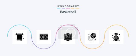 Ilustración de Basketball Glyph 5 Icon Pack Including best. sports. olympic. basketball ball. live - Imagen libre de derechos