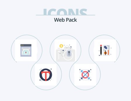 Téléchargez les illustrations : Web Pack Flat Icon Pack 5 Icon Design. browser. dollar sign. pack. dollar. web speed checking - en licence libre de droit