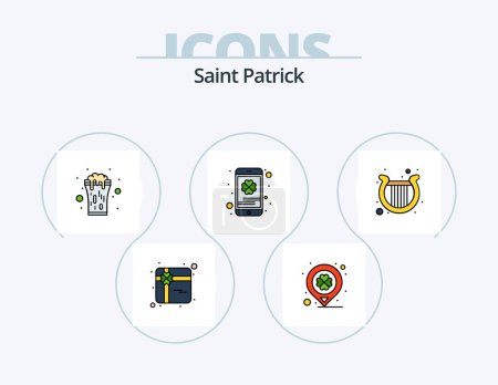 Illustration for Saint Patrick Line Filled Icon Pack 5 Icon Design. patrick. clover. saint. book. festival - Royalty Free Image