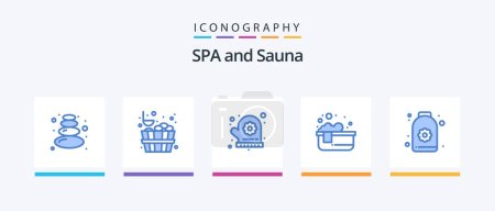 Illustration for Sauna Blue 5 Icon Pack Including . lotus. sauna. sauna. relaxing bath. Creative Icons Design - Royalty Free Image