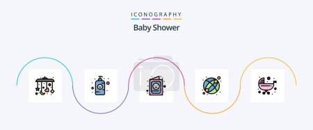 Téléchargez les illustrations : Baby Shower Line Filled Flat 5 Icon Pack Including push. baby. child. toy. baby - en licence libre de droit