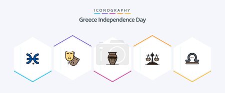 Ilustración de Greece Independence Day 25 FilledLine icon pack including libra. law. amphora. ireland. greece - Imagen libre de derechos