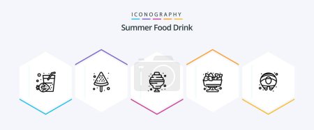 Téléchargez les illustrations : Summer Food Drink 25 Line icon pack including . salmon. sweet. food. summer - en licence libre de droit