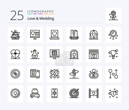 Ilustración de Love And Wedding 25 Line icon pack including letter. heart. web. passion. love - Imagen libre de derechos