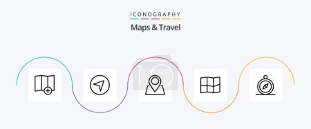Téléchargez les illustrations : Maps and Travel Line 5 Icon Pack Including . pin. compass - en licence libre de droit
