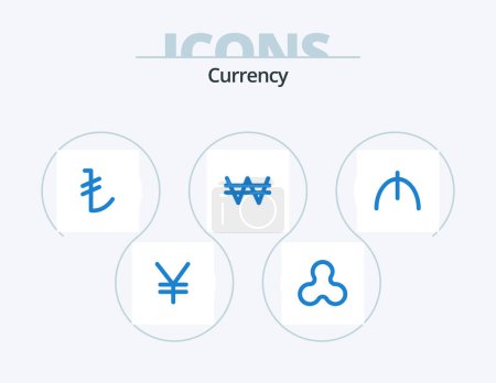 Ilustración de Currency Blue Icon Pack 5 Icon Design. . . try. turkmenistan. manat - Imagen libre de derechos