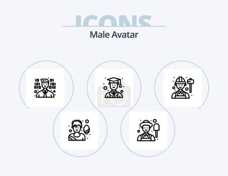 Téléchargez les illustrations : Male Avatar Line Icon Pack 5 Icon Design. worker. employee. coordinator. garden. farmer - en licence libre de droit