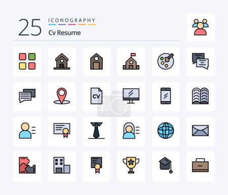 Illustration for Cv Resume 25 Line Filled icon pack including cv. map. drawing. location. education - Royalty Free Image
