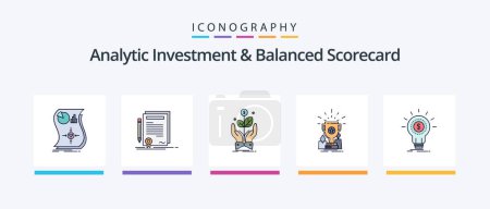 Ilustración de Analytic Investment And Balanced Scorecard Line Filled 5 Icon Pack Including performance. research. scale. financial. analytics. Creative Icons Design - Imagen libre de derechos