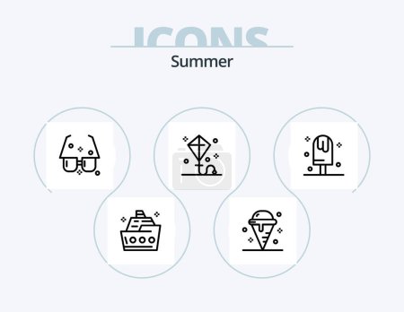 Illustration for Summer Line Icon Pack 5 Icon Design. outdoor. landscape. summer. surfboard. summer - Royalty Free Image