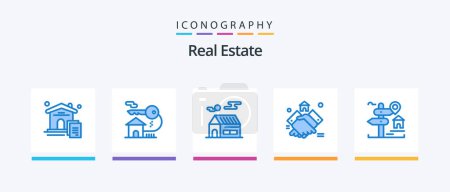 Ilustración de Real Estate Blue 5 Icon Pack Including location. house. home. handshake. agreement. Creative Icons Design - Imagen libre de derechos