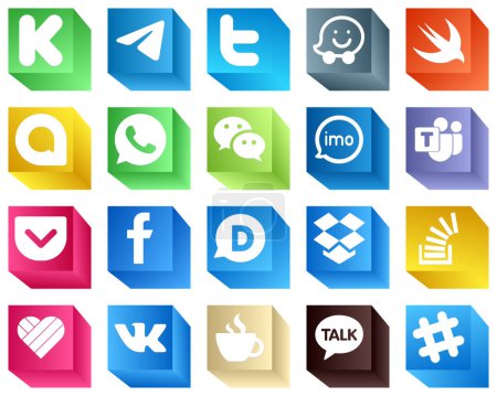 Illustration for 3D Social Media Icons for Websites 20 Icons Pack such as microsoft team. video. swift. audio and messenger icons. High-resolution and editable - Royalty Free Image