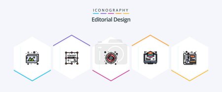 Ilustración de Editorial Design 25 FilledLine icon pack including blueprint. buffer. focus. layers. arrange - Imagen libre de derechos