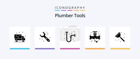 Téléchargez les illustrations : Plumber Glyph 5 Icon Pack Including bathroom. plumber. wrench. mechanical. pipe. Creative Icons Design - en licence libre de droit