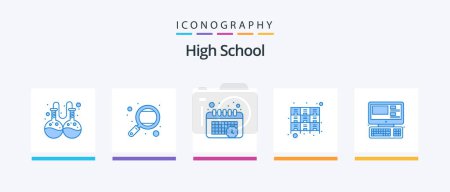 Illustration for High School Blue 5 Icon Pack Including monitor. rack. calendar. files. drawer. Creative Icons Design - Royalty Free Image
