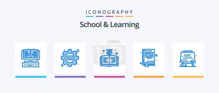 Illustration for School And Learning Blue 5 Icon Pack Including . education. book. board. notebook. Creative Icons Design - Royalty Free Image
