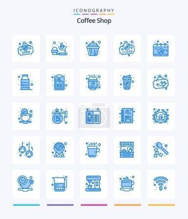 Illustration for Creative Coffee Shop 25 Blue icon pack  Such As coffee. calendar. cake. sign. board - Royalty Free Image