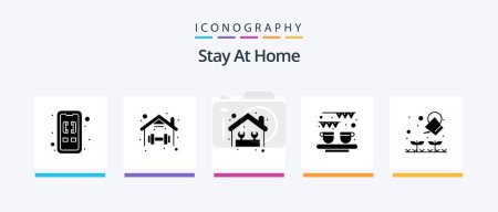 Téléchargez les illustrations : Stay At Home Glyph 5 Icon Pack Including party. break. self. work. tool. Creative Icons Design - en licence libre de droit