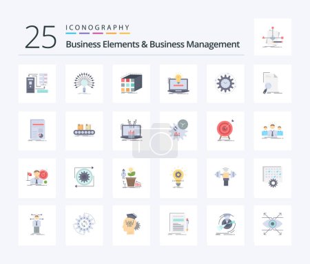 Ilustración de Business Elements And Business Managment 25 Flat Color icon pack including idea. laptop. network. matrix. cube - Imagen libre de derechos