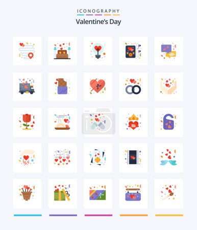 Téléchargez les illustrations : Creative Valentines Day 25 Flat icon pack  Such As communication. party. light. mp music. idea - en licence libre de droit