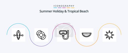 Ilustración de Beach Line 5 Icon Pack Including . beach. snorkeling. sun. summer - Imagen libre de derechos